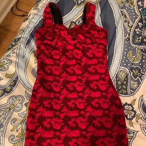 Red and black floral bodycon